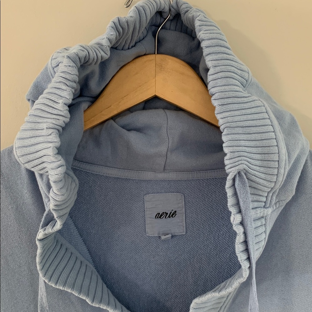 Aerie Down To Earth Henley Hoodie Light Blue Size Small Oversized Cozy Lounge - Picture 3 of 9